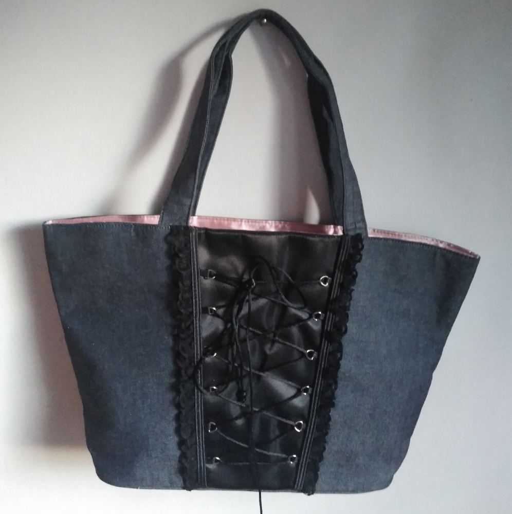 Vintage VS Satin Lace up corset purse tote bag